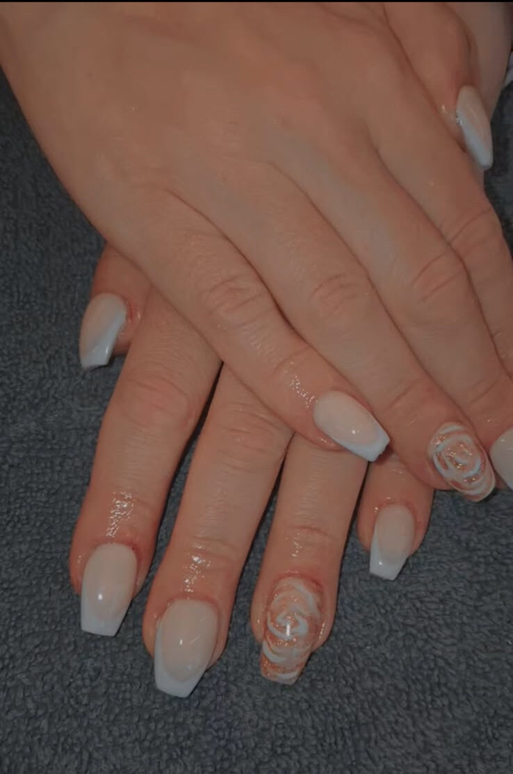 Acrylic nails — white marble coffin set