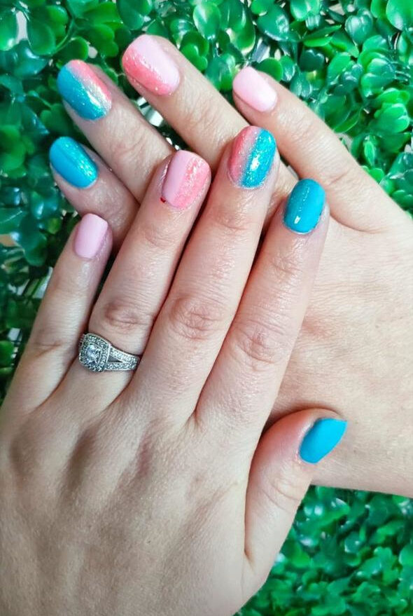 Gel overlay — pastel pink and blue short set