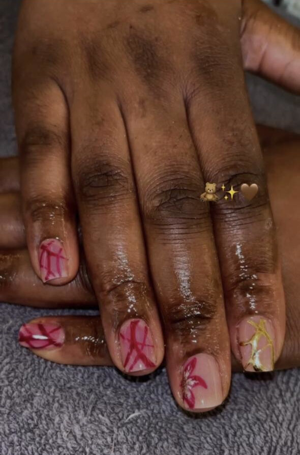 Rubber base manicure — natural short almond nails